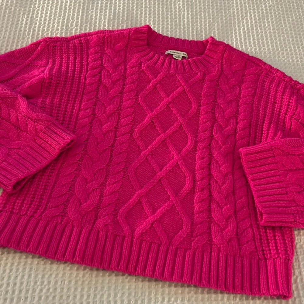 Barbie pink cable knit sweater American Eagle size small